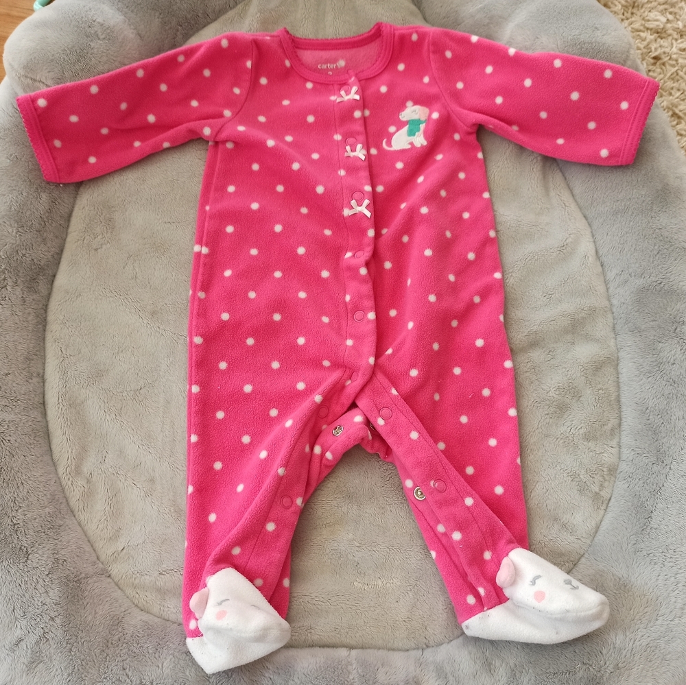 Pink polka dots footie 3 months